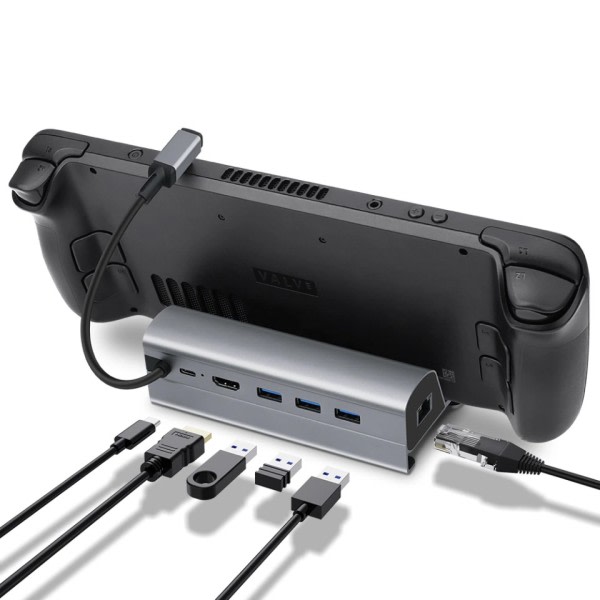 Telakointi asema yhteensopiva Steamin kannen 6-in-1 Steam kansi telakka HDMI 4K@60Hz Gigabit Ethernet 3 USB-A 3.0 lataus USB-C