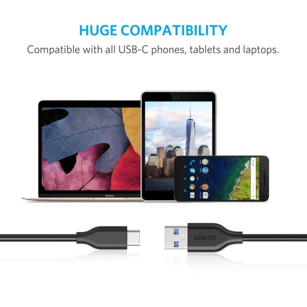 Kabel Powerline USB C til USB 3.0 lade kabel