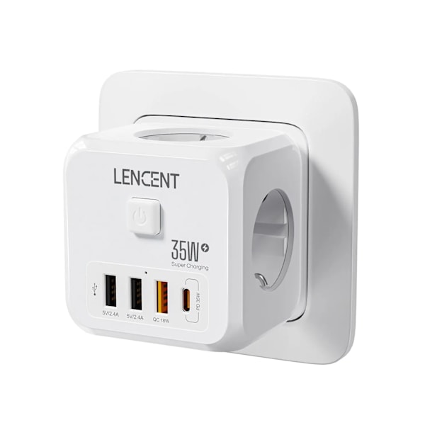 Vegg Socket Forlenger med 3 AC uttak 3 USB porter Og1 Type C 7-i-1 EU Plug lader
