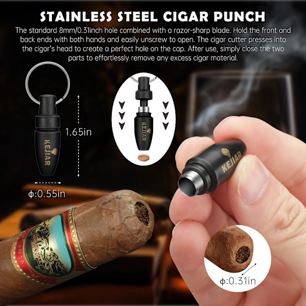 Bärbar cigarr humidor fodral med V kutter,Sraight cigarr stans, luftfuktare paket