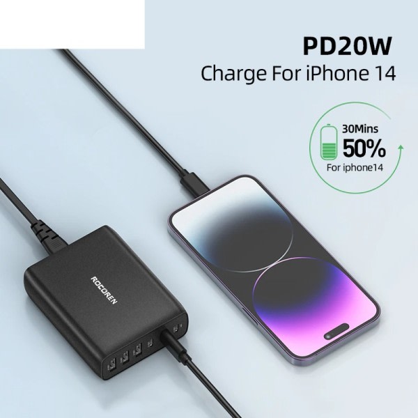 Flere Type C lader USB C PD Rask lader Hurtig lading 4.0 3.0 Desktop Ladestasjon
