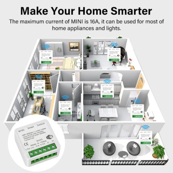 16A WiFi Smart Switch tuki 2-suuntainen ohjaus kytkin moduuli APP Kaukosäädin ohjaus työ