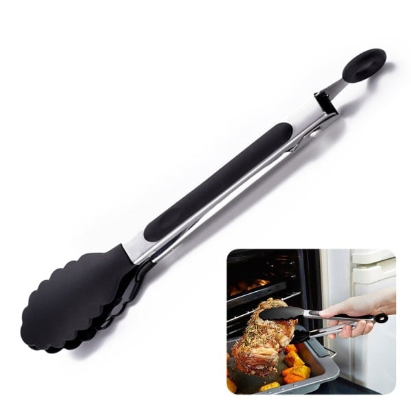 Mat tang rustfritt stål kjøkken tang silikon nylon sklisikker matlaging klemme klemme BBQ salat verktøy