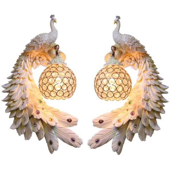Moderne Tvillinger Påfugl Vegg Lampe Kreativ Fargerikt Gull Hvit Vegg Lys LED Krystal Metal Vegg lamper