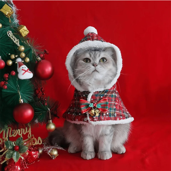 Jul kat hættetrøje varm kappe outfit til små hunde katte kostume frakke tøj kæledyr nisse cosplay kostume