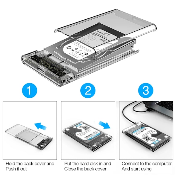 3,0/2.0 HDD Kassering  2,5tommers SATA SSD Hard Disk Eske med 5Gbps Transfer Speed og Transparent Design Mobil Ekstern hus