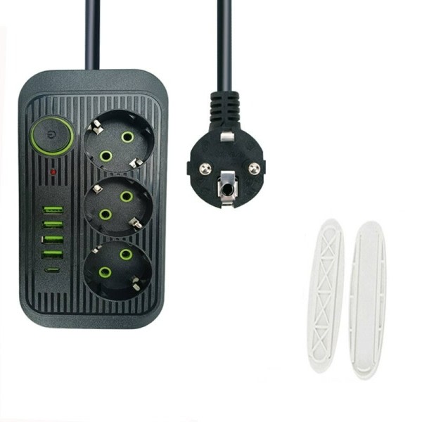 Elektrisk Socket Med 3 USB Lading For Telefoner 1,8M Forlenger ledning Socket