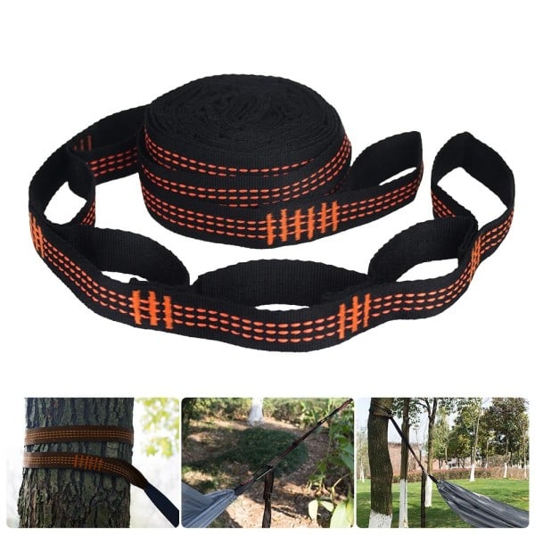 4 delar Hängmatta Remmar Special Förstärkta Polyester Remmar 5 Ring Hög Lastbärande Hulingförsedd Svart Utomhus Camping Hängmatta Remmar