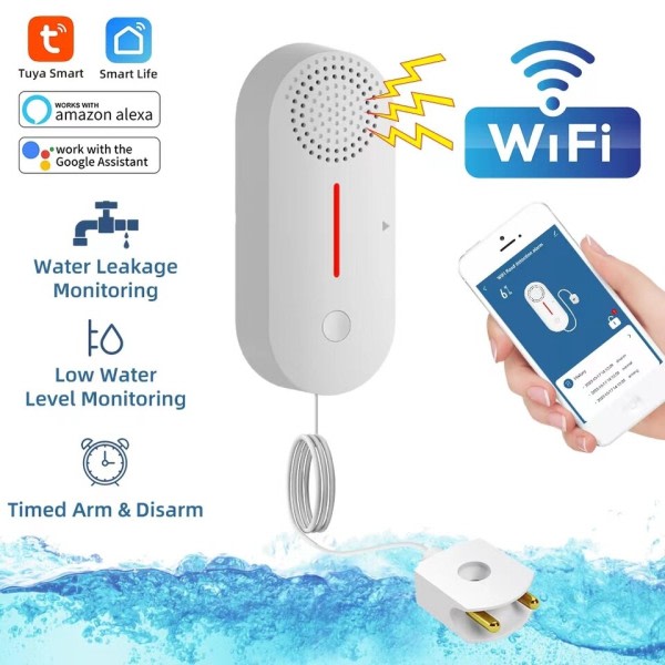 Smart Vann Lekkasje Sensor Vann Overløp Nivå Detektor Sikkerhet Lyd Alarm System Flom Lekkasje Sensor