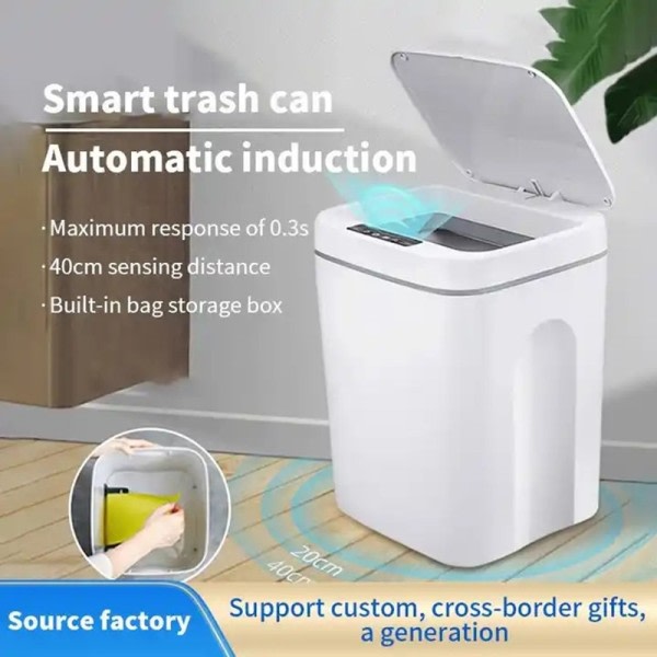 16L Automatisk Sensor Søppelbøtte Elektrisk Berøringsfri Smart Bin Kjøkken Bad Vanntett Bøtte Søppel