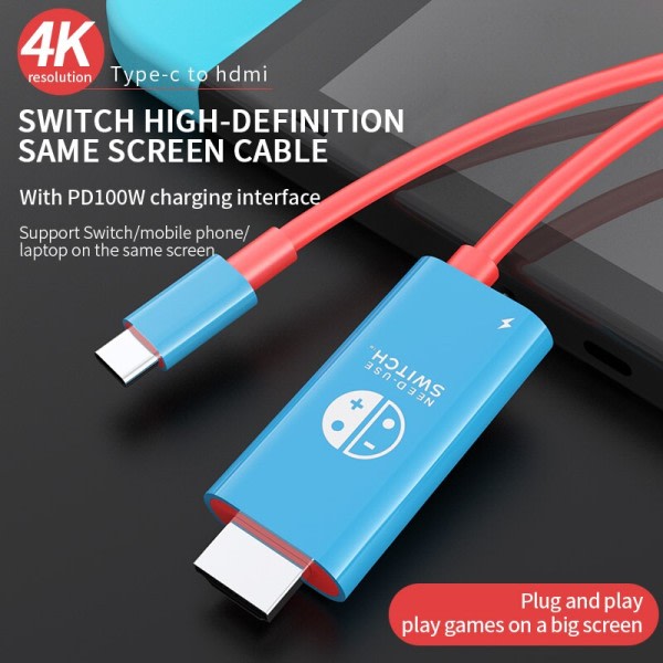 Bærbar Dock USB Type C til HDMI Konvertering Kabel til TV Docking Mode Nintendo Switch Steam Deck