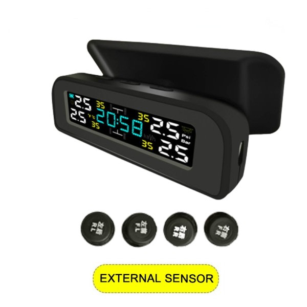 Dæk Tryk Overvågning System Solar Strøm Digital LCD Skærm Auto Sikkerhed Alarm Systemer Tryk Ekstern Sensor