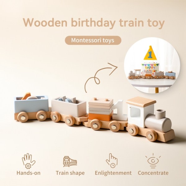 Træ tog fødselsdag legetøj  montessori legetøj  baby legetøj  baby pædagogisk legetøj