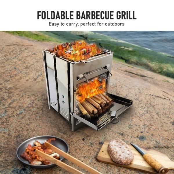 Camping ved komfyr rustfritt stål foldbar mini kull grill utendørs komfyr grill grill