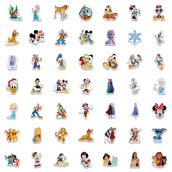 100 bitar Disney Mix Cartoon Micky Princess Klistermärken Graffiti Dekaler Bärbar dator Bagage Skateboard Vattentät Klistermärke