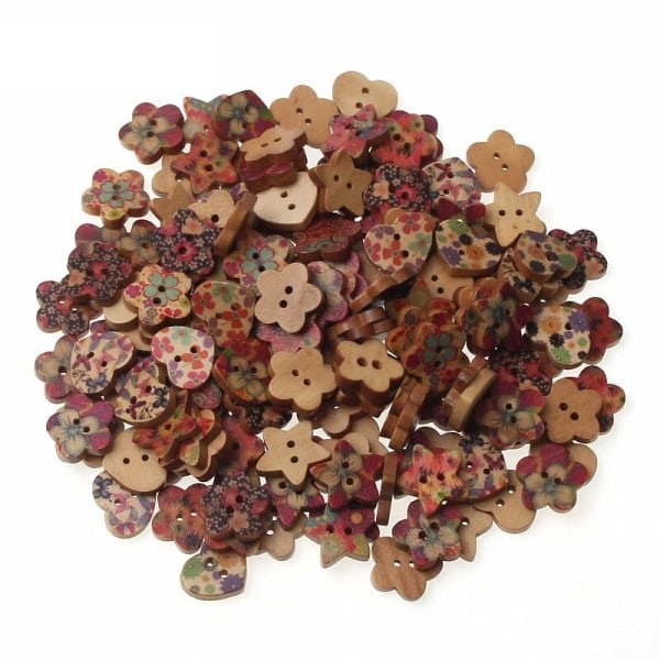 Puu Napit ompelu Scrapbooking Mixed Muotoiltu 2 reikää Mixed Ompelu napit Ompelu tarvikkeet