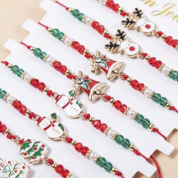 Jul Charm armband set tomten snögubbe klockor älg snöflinga rep justerbart armband