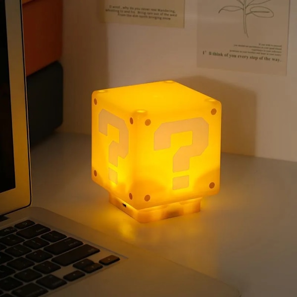8 cm Super Mario Bros Lampe Spørgsmålstegn Brick Musik Nat Lys Lyd Usb Opladning Skrivebord Lys