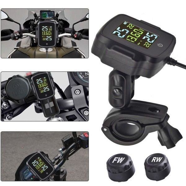 Moottoripyörä TPMS Motos rengas paine valvonta järjestelmä moottori rengas lämpötila hälytin 2 ulkoisella anturilla