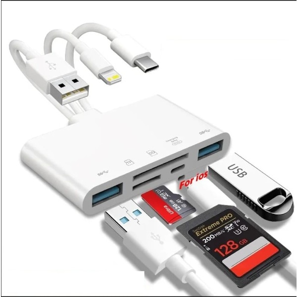 5 in 1 USB OTG sovitin latausportilla