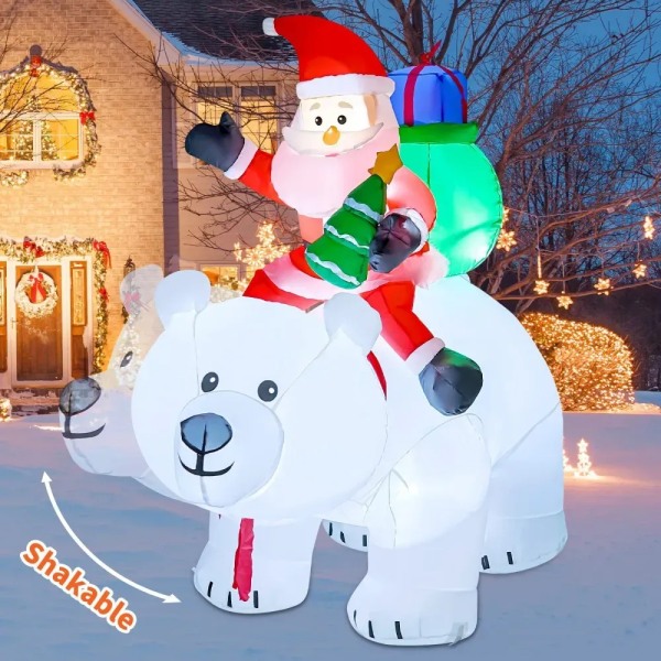 Uppblåsbar Jultomte Ridning A Shaking Polar Bear Jul Dekoration Utomhus med Roterande LED