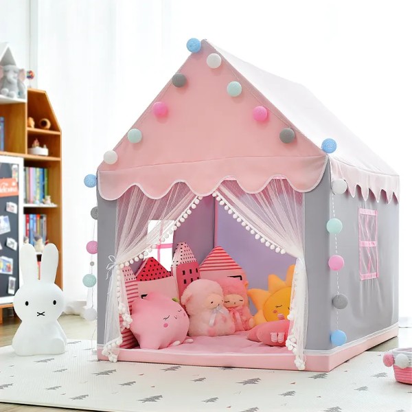 Stort barn leksak tält  wigwam vikbart barn tält tips bebis lek hus tjejer rosa prinsessa slott