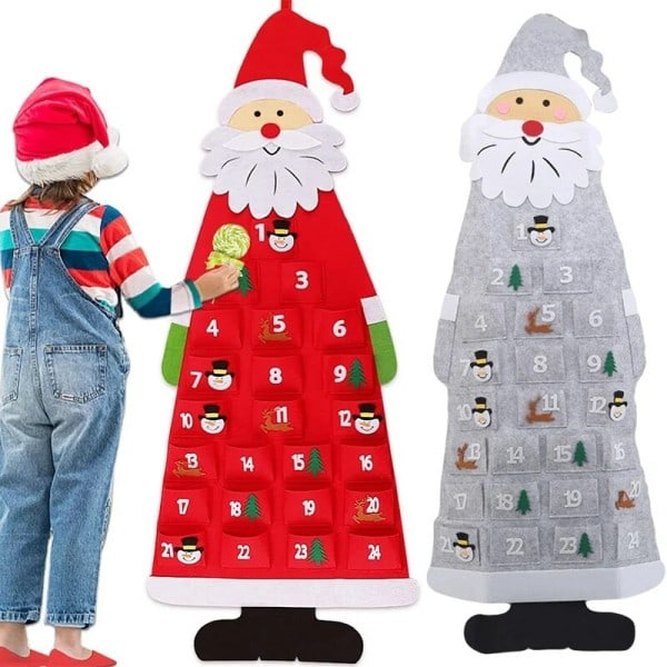Advent kalender stoff jul hengende anheng nissen filt pynt diy advent kalendere