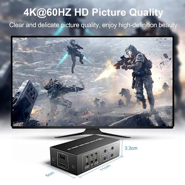 4 Port HDMI KVM Switch 4 in 1 out 4K 60Hz HDMI USB Switch Selector
