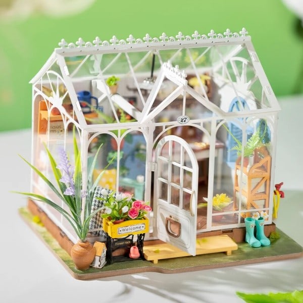 Drömmande trädgård hus gör-det-själv miniatyr hus kit för flickor tonåringar trä dockahus pussel