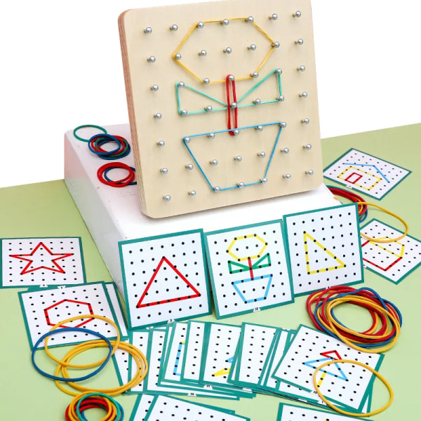 Montessori baby kreativt leketøy grafikk gummi slips spiker brett med kort