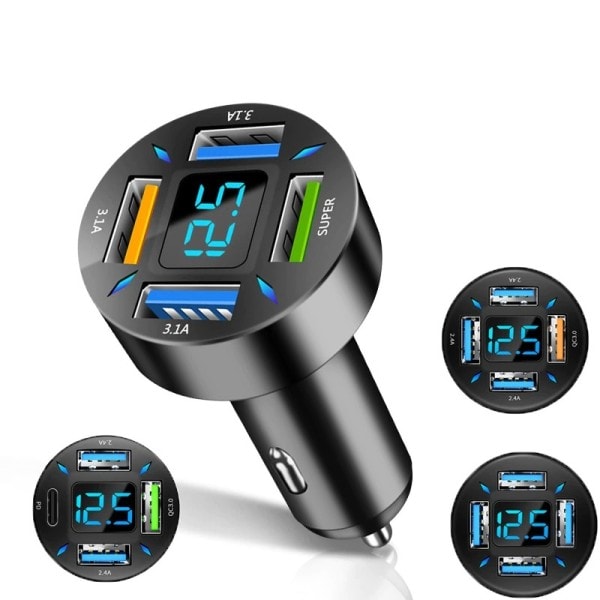 Bil lader Hurtig lading sigarett lighter adapter 4-ports USB A+USB C Rask lading telefon lader