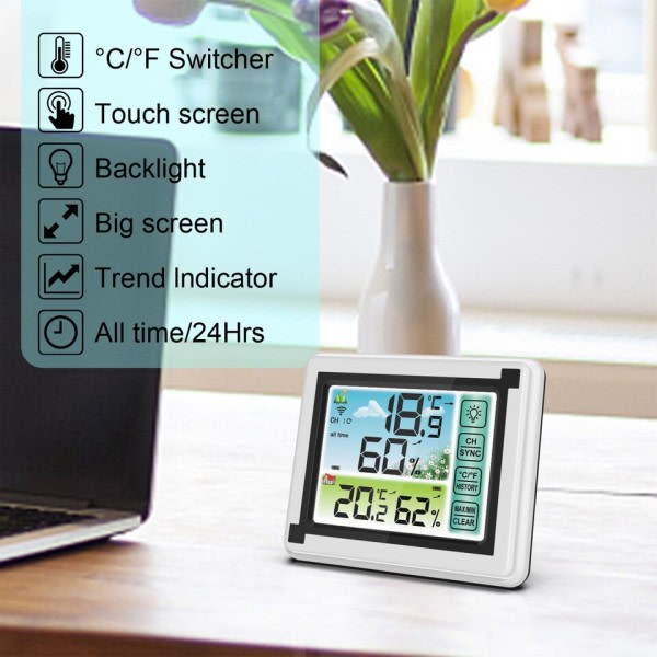 Trådlöst Touch Skärm Väder Station Utomhus Prognos Sensor Temperatur Hygrometer