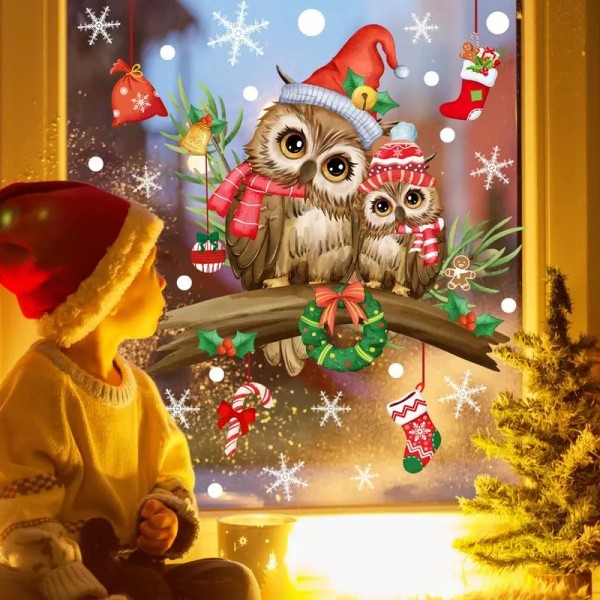 Juldekoration Gör-det-själv-julfönsterklistermärken Återanvändbara  julväggklistermärken Julglas Vinyl Avtagbara väggmålningar Dörrdekorerade  Jul Hom e339