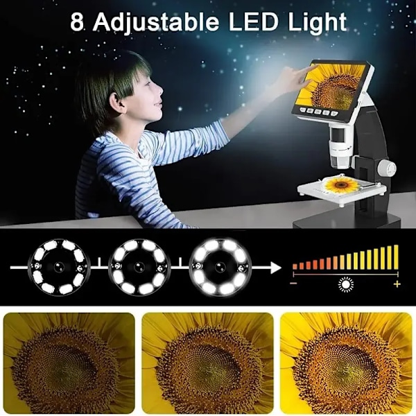 1000X 4,3" LCD Digitalt Mikroskop 1080P Mynt Mikroskop 8 LED Ljus USB förstoringsglas Llödning Reparation Mikroskop för Vuxna/Kbarn