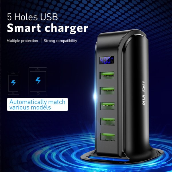 5 Multi Port USB lader Hub For Mobil Telefon EU  Plug LED Display USB Lading Desktop Station Dock ladere