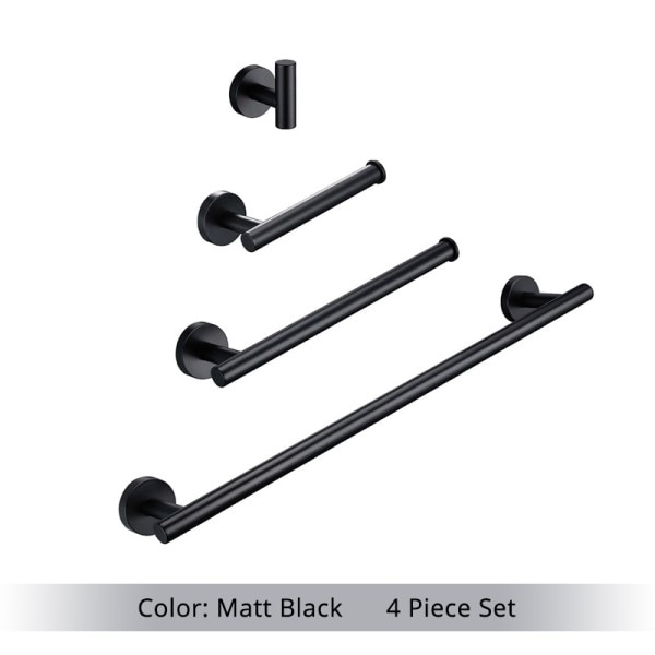 Badrum Tillbehör Hårdvara Set Kit Handduk Bar Vägg fäste Matt Svart Toalett Papper Hållare Hand Robe Krok Hängare Rostfritt Stål