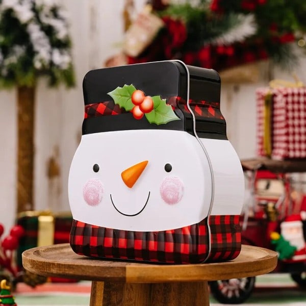 Jul dekoration tillbehör pepparkakor man kex låda tomten godis ask tecknad snögubbe plåt låda