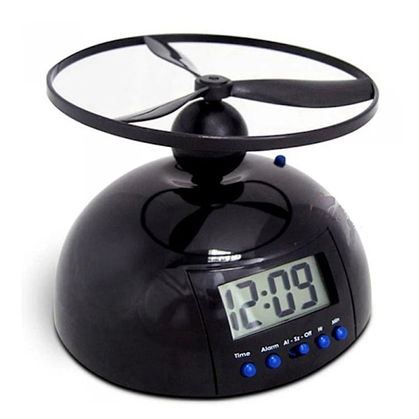 Creative Helicopter Flying Alarm Clock Flying Alarm Clocks Svart Lounge Bord Clock Med LCD Display Desk Alarm Clocks