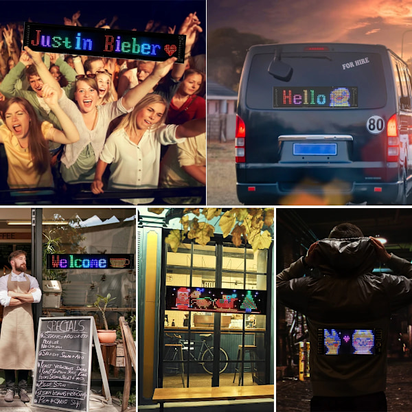 Rullning Reklam LED Skylt USB 5V Bluetooth App Kontroll Logotyp Ljus Anpassad Text Mönster Animation Programmerbar Display
