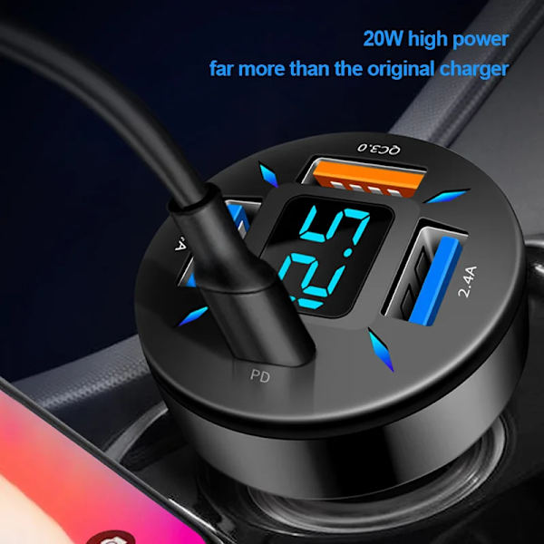Hurtig opladning cigaret lighter adapter 4 port USB A USB C hurtig opladning telefon oplader