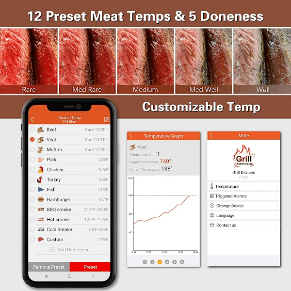 Trådløs Digital Grill Køkken Termometer Med 6 Sonder