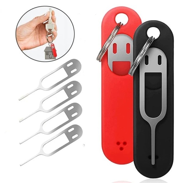 5 stykker Anti-tabt Sim kort Skub ud Pin Nål med Opbevaring Etuiet Universal Mobil Telefon Stål Ejektor Pin SIM Kort Bakke Nøglering