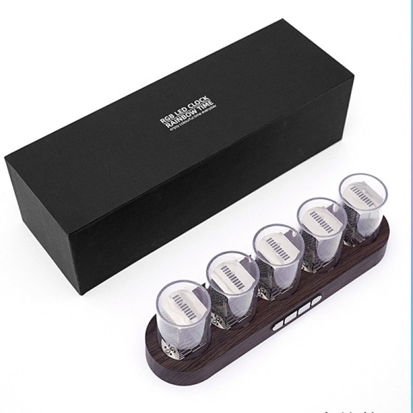 Digitaalinen Nixie Tube kello RGB LED Glows kotiin työpöytä koristeluun. Luksus laatikko