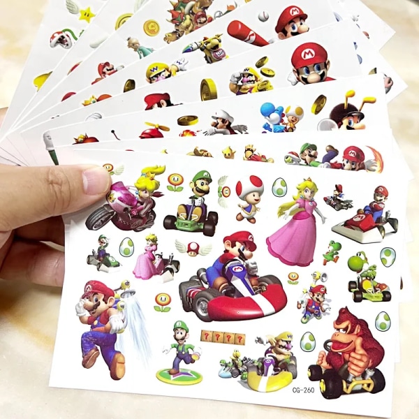 Super Mario Bros Tatuointi Tarrat Kawaii Anime Figuuri lelut Lapset Hyvää syntymäpäivää juhlat koristelu