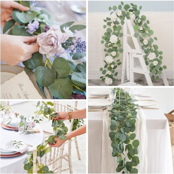 Eucalyptus Garland Konstgjord Faux Garland Vägg Dekor Silver Dollar Eukalyptus Grönska Löv Vinstockar Växt