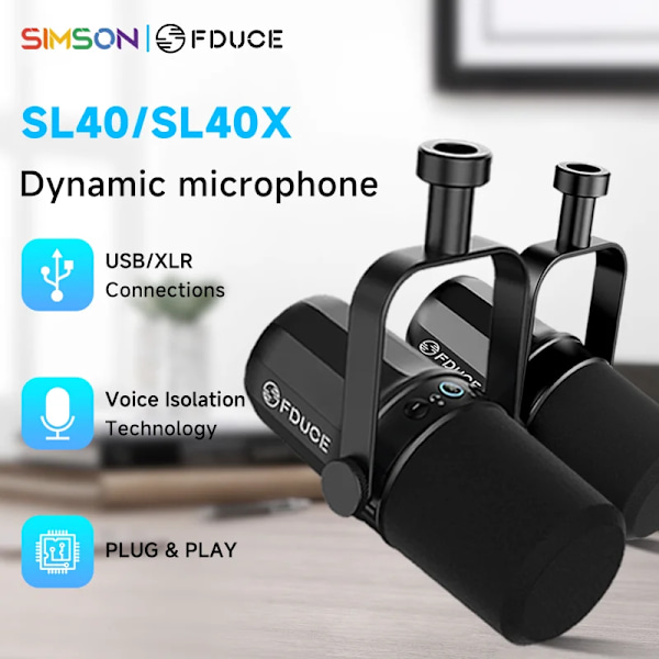 Dynamisk mikrofon med indbygget headset output & lydisolering til podcasts spil live broadcast