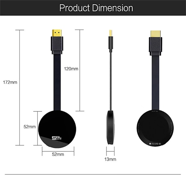 HDMI TV tikku 2,4% 2F5G kaksikaistainen Anycast Langaton WiFi Näyttö vastaanotin