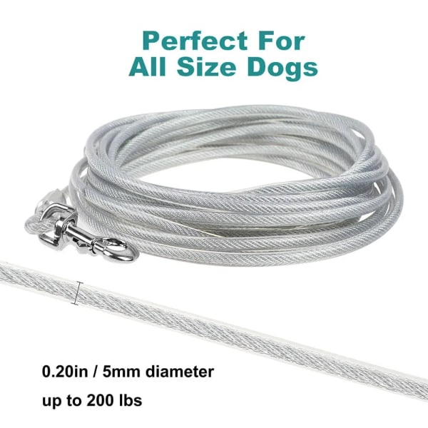 Hunde Tie Out Kabel Galvaniseret Stål Tråd Kæledyr Snor med PVC Belægning Tyggesikker Bly