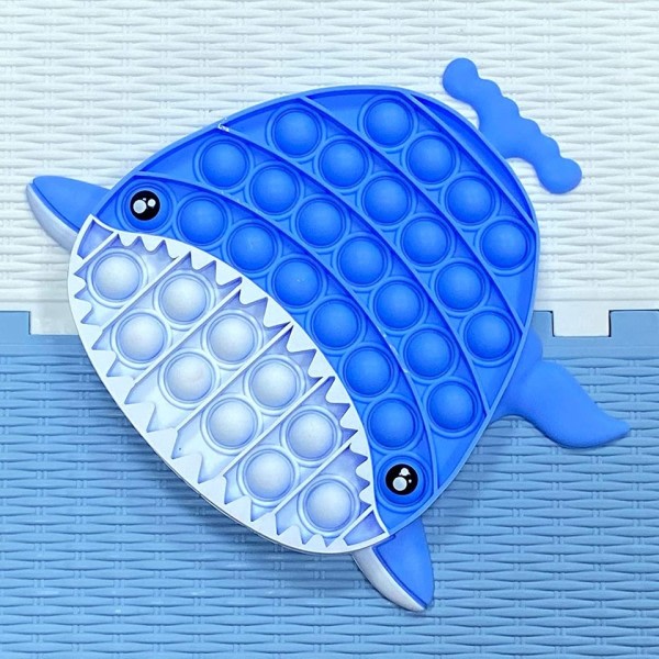 Blå haj pojke pop fidget leksak val push bubbla popping sensorisk stress avlastning leksak