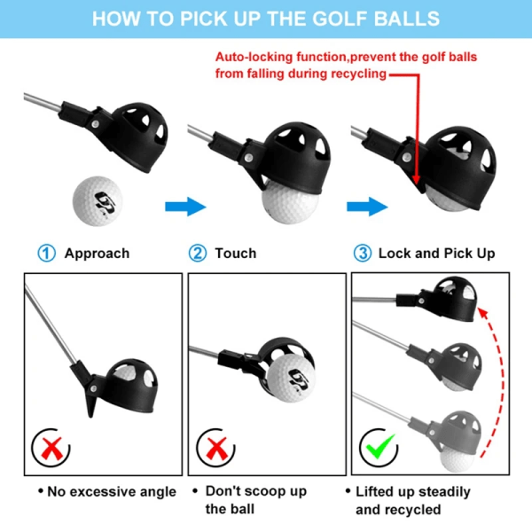 Golf Ball Retriever 8 Sektioner Rostfritt Stål Teleskop Ball Picker Pick Up Grabber Utdragbar Golf Träningshjälpmedel